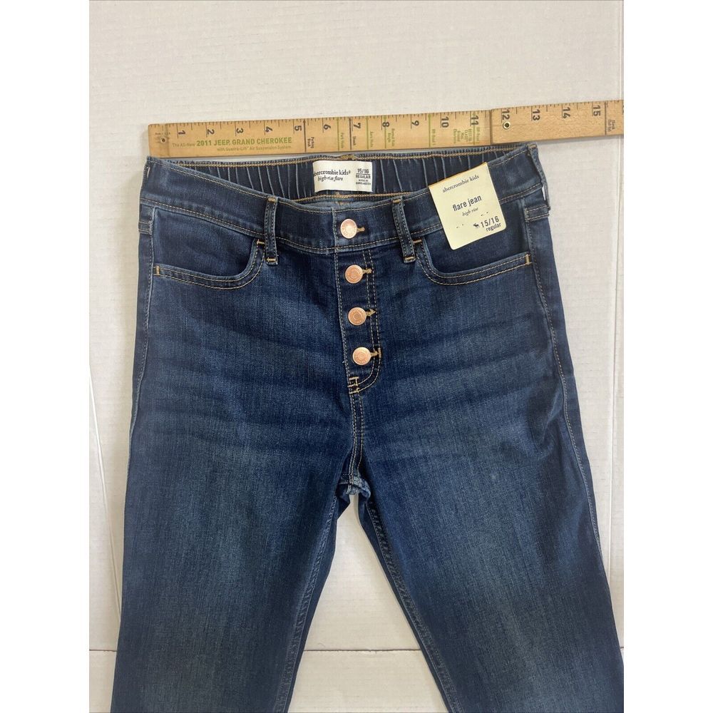 Abercrombie kids Girl High rise Flare Jeans Dark Wash Sz 15/16 Regular Pull‎ On - Picture 4 of 11